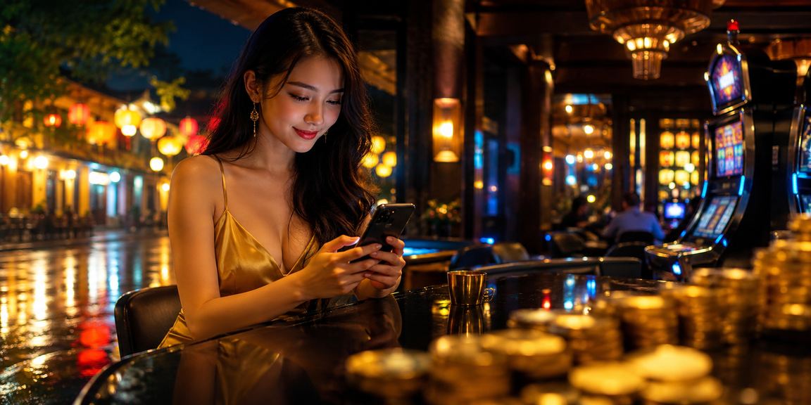Người dùng sử dụng điện thoại tại quán cà phê Hội An để truy cập dịch vụ trực tuyến